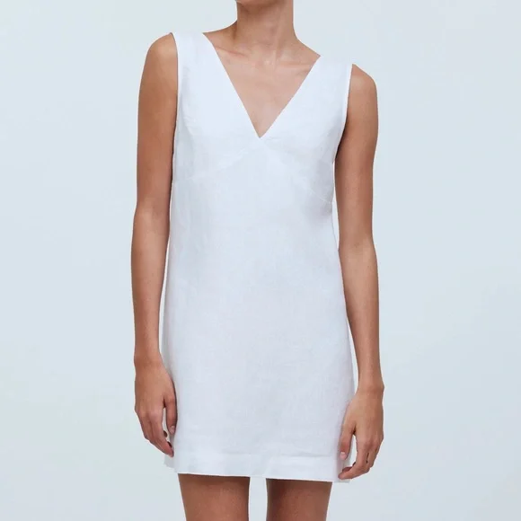Madewell The Ariana V-Neck Mini Dress Linen White Sleeveless Size XXL - Picture 1 of 5
